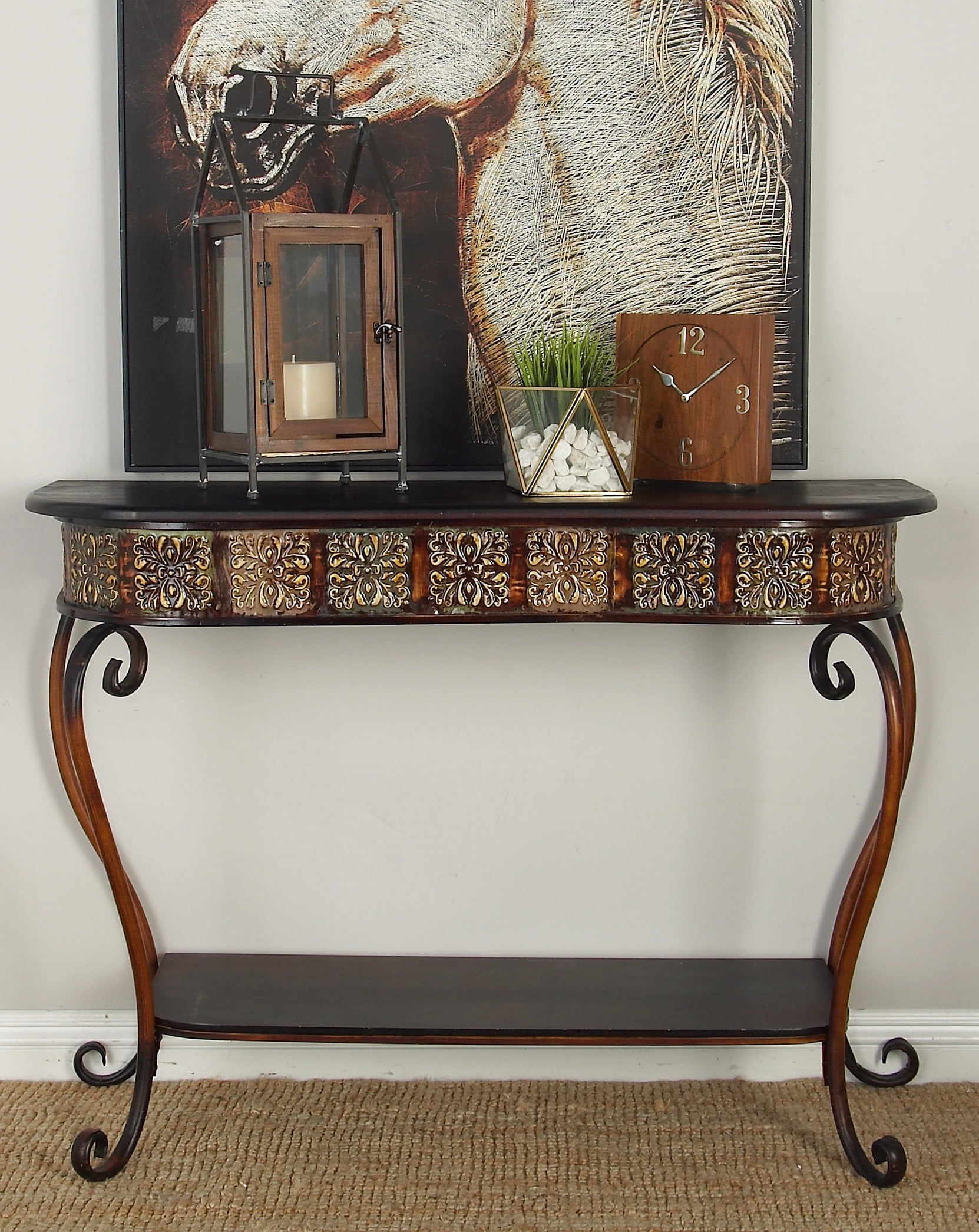 DecMode Iron Traditional Console Table, Dark Brown, 43"W