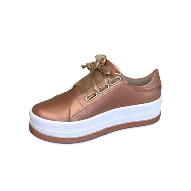 CEHVOM Chaussures pour Femmes Bout Rond Talons Épais à Lacets Décontractées Légères Espadrilles Décontractées de Printemps