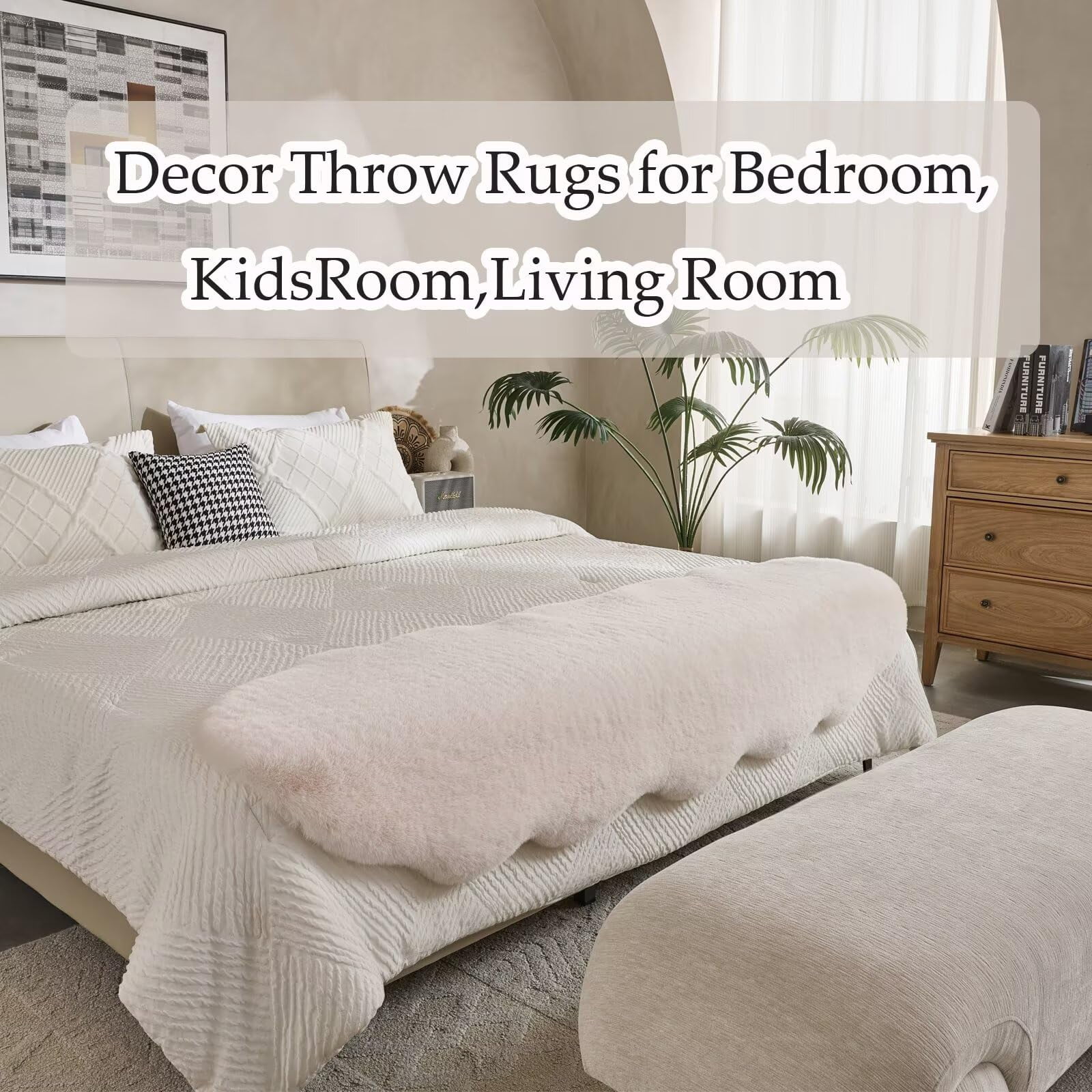 1700GSM Fuzzy Faux Sheepskin Fur Area Rug,Extra Soft Faux Fur Mat,Fluffy Shaggy Fur Rug for Bedroom Living Bedside Rug Room Decor-Ivory White, 2 x 6 ft