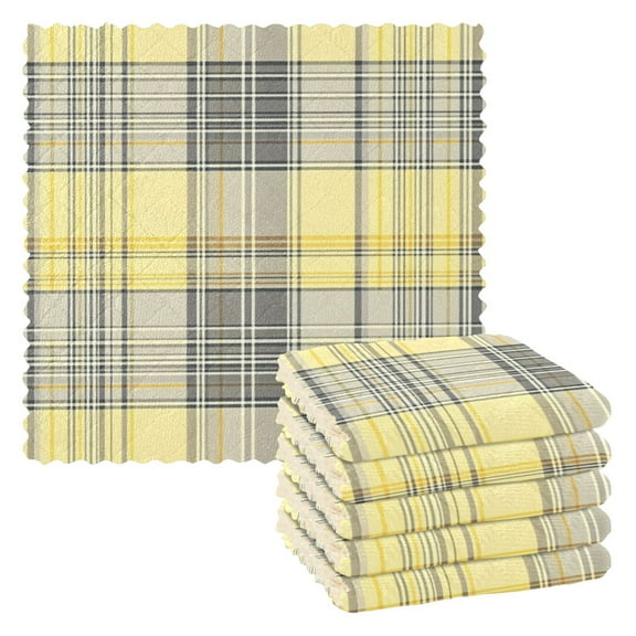 6 Pack Kitchen Dish Towels, 11 Inch x 11 Inch Reusable Cleaning Cloths for Washing Dishes Dish Cloths for Drying Dishes Light Yellow and Grey Tartan