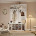 thumbnail image 4 of 60" Tall Hall Tree with Shoe Storage Bench - 4-in-1 Entryway Organizer with Coat Rack, Adjustable Shelf, 2 Cabinet Doors & 5 Hooks, White Storage Bench for Entryway, Bedroom, Living Room, 4 of 8