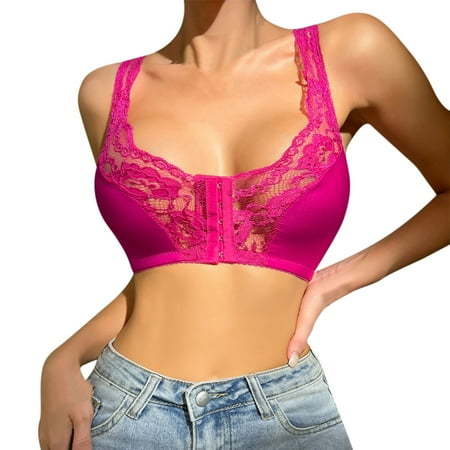 Hontri Bras for Women  S 6Xl Plus Size Sexy Front Closure Bra for Women Lace Lingerie Wireless Ladies Bras Purple 5Xl under $10