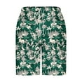 thumbnail image 4 of Mens Shorts Elastic Waist Drawstring Hawaii Print Shorts Pockets Casual Beach Pants Army Green L, 4 of 5
