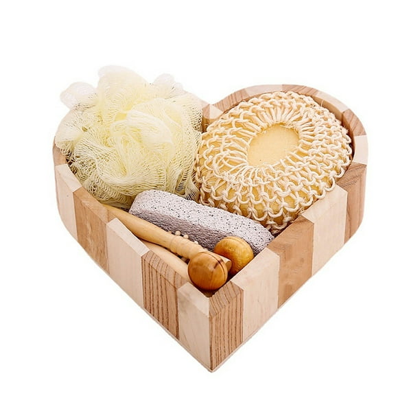 Toystoory Juego de baño de 6 uds., flor de baño de en forma de corazón, bola de esponja de piedra pómez, herramientas de hidratantes, Juegos de accesorios de baño Traje de cáñamo sisal Toystoory HA074800-02