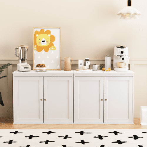 Kitchen Storage Cabinet with Double Doors, Adjustable Shelves, Coffee Bar Cabinet, Sideboard Buffet for Dining Room, Living Room, Entryway, White
