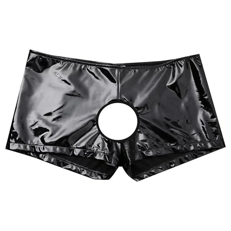 Fule Men Wetlook PVC Boxer Briefs Open Front Hole Crotchless Backless Short  Underwear