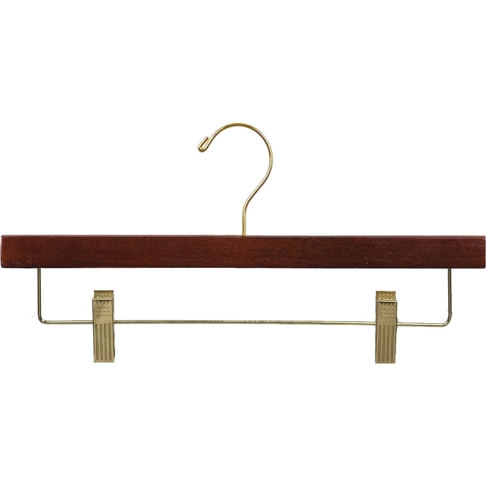 The Great American Hanger Company Wooden Pant Hanger with Walnut Finish and Adjustable Cushion Clips, Flat Wood Bottom Hangers with Brass Swivel Hook