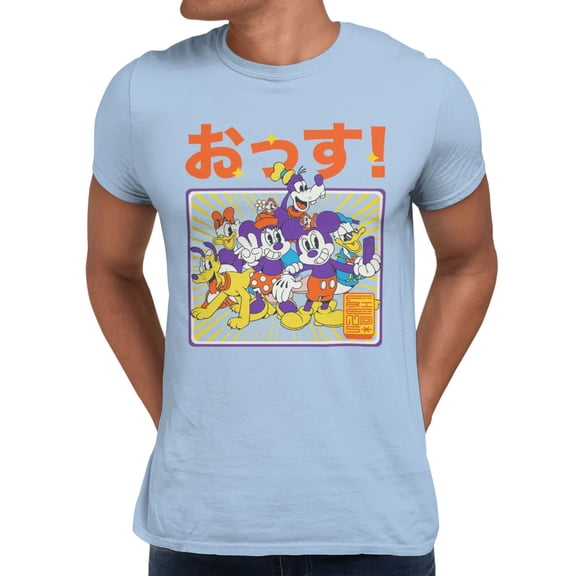 Disney Mickey Mouse Group Selfie Burst Background Men's T Shirt (Light Blue, S-XXXL)