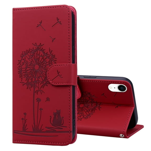 ELEHOLD Case for iPhone XR, Premium PU Leather Wallet Flip Case Folio Cover with Card Holder Kickstand,Red
