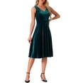 thumbnail image 4 of INSPIRE CHIC Women's Dress Sleeveless Velvet High Waist V Neck A-Line Cocktail Midi Dresses L Green, 4 of 6