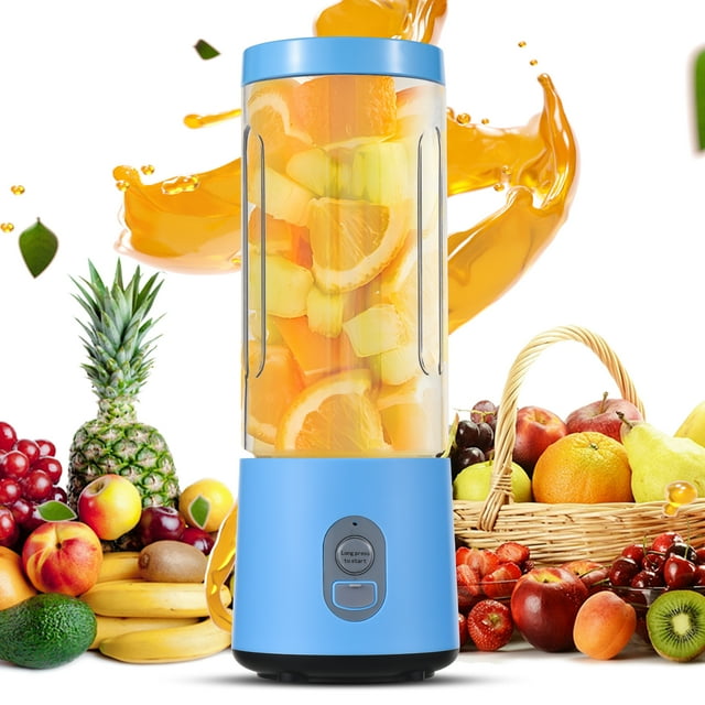 80W USB Rechargeable Portable Blender with 450ml Capacity, 304 Stainless Steel Dual Blades, IP65 Waterproof, 1500mAh Built-in Battery, 35s Single Working Time, PC+ABS Material, 22.2x8x7cm, Blue Fruit
