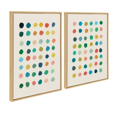 Kate and Laurel Sylvie Meditation 1 and 2 Framed Canvas Wall Art Set by Kelly Knaga, 2 Piece 23x33 Natural, Modern Abstract Colorful Polka Dot Art Set for Wall Home Decor