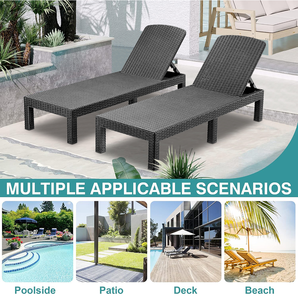SEGMART Outdoor Lounge Chairs Set of 2, Adjustable Patio Chaise Lounges, Lounger Recliner for Poolside, Backyard, Porch, Quick Assembly, Easy Carrying, Waterproof, 330lb Capacity - Gray - image 4 of 9