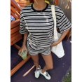 thumbnail image 3 of Womens Geometric Stripe Short Sleeve T-Shirt and Shorts Loungewear Set Black L, 3 of 8