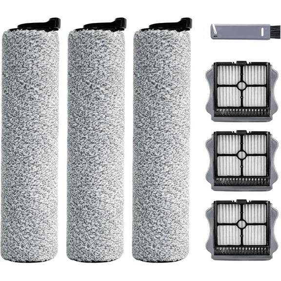 Roller Brush and Filter Replacement Compatible with Tineco iFloor 3/ Floor One S3 Cordless Vacuum Cleaner, Replacement Parts Include 3 Brush Rollers, 3 Filters