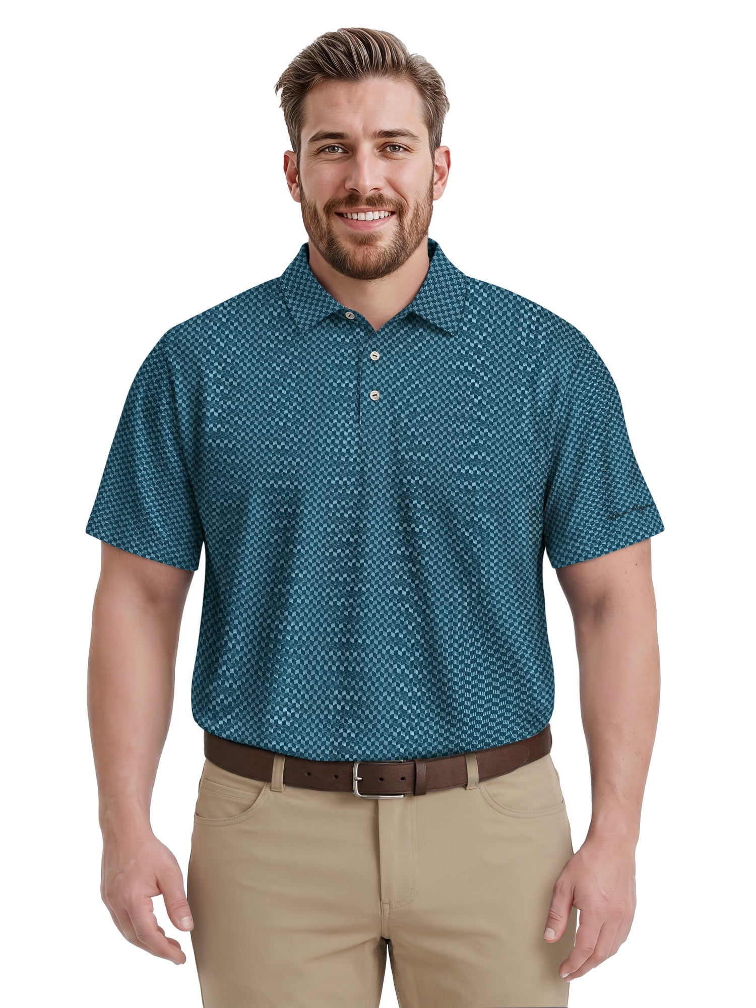 Ben Hogan Performance Men's & Big Men's Herringbone Print Short Sleeve Golf Polo Shirt, Sizes S-4XLT