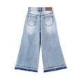thumbnail image 2 of KIDSCOOL Little Big Girls Washed Denim Pants Casual Wide Leg Ripped Jeans,Blue,7-8 Years, 2 of 7