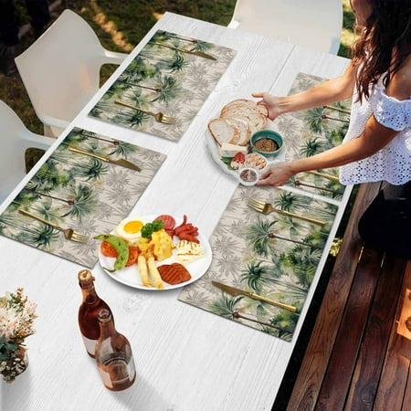 

Placemats Set of 1 Summer Palm Trees Monsteras Tropical Plants Modern Simple Beige Burlap Placemat Heat Proof Non Slip Place Mats for Kitchen Dining Table 19X13 Inch