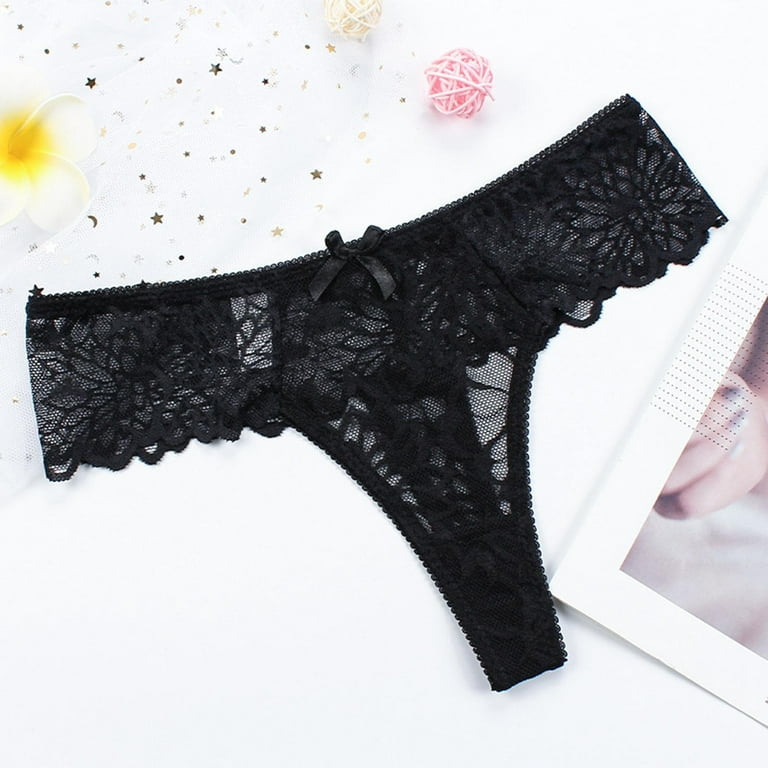 Efsteb Lace Thongs for Women Sexy Low Waist Briefs Sexy Comfy Panties Lace  Flowers Crochet Lace Panties G Thong Lingerie Transparent Ropa Interior  Mujer Breathable Underwear Black 