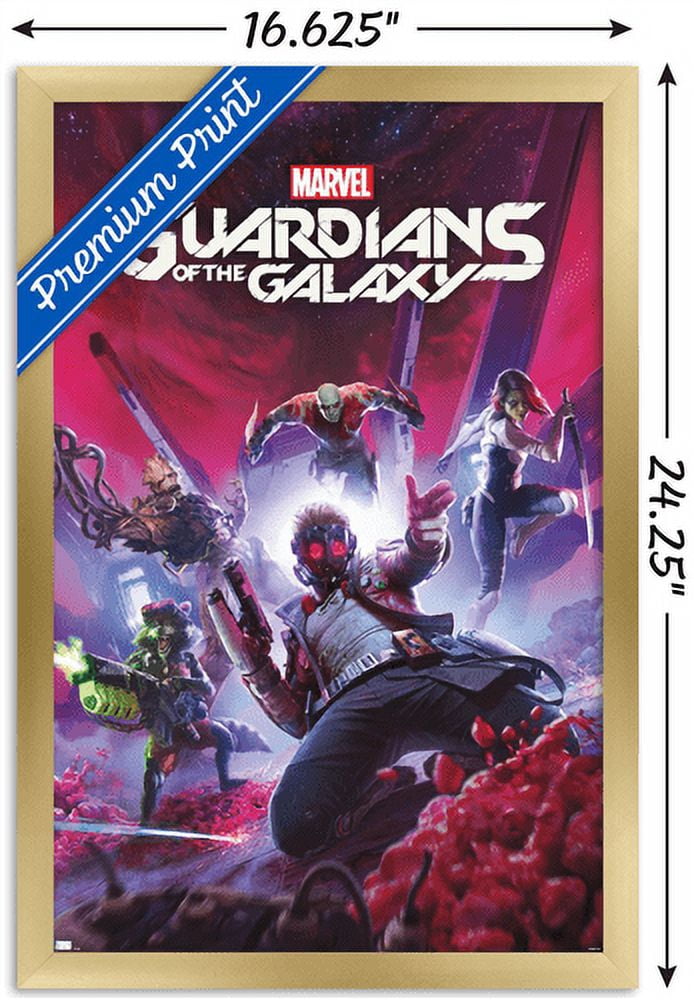 Marvel's Guardians of the Galaxy Video Game - Key Art Wall Poster, 14.725" x 22.375", Framed