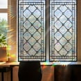thumbnail image 4 of 2 Sheets Window Privacy Film Rainbow Film Stained Glass Static Cling Decorative Window Sticker for Bathroom,Front Door,Home Heat Control UV Blocking Non Adhesive,Diamond Grid, 17.7"x39.4", 4 of 5