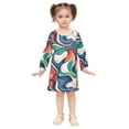 thumbnail image 2 of long-sleeved dress Colorful Wave Abstract Art A-line dress with ribbed cuffs Soft and comfortable, 2 of 6