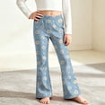 thumbnail image 4 of Girls Faux Denim Pants with Pockets Casual Baggy Elastic Waist Cute Kids Flare Pants Blue 12, 4 of 9