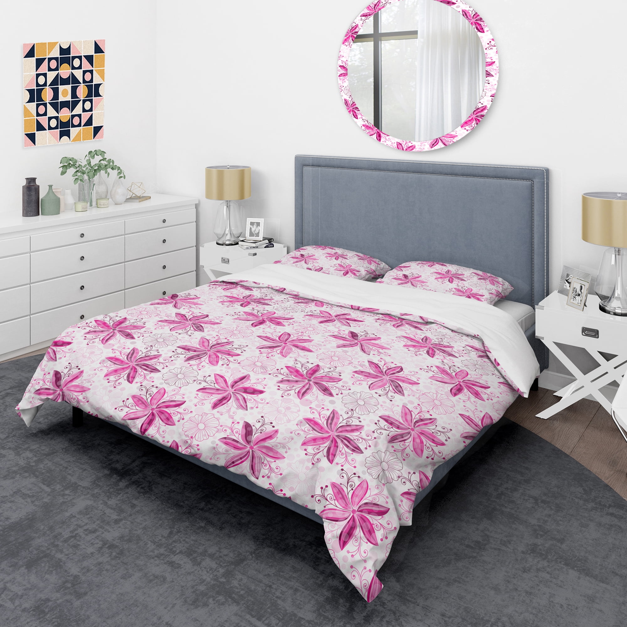 Designart 'Retro Floral Pattern XII' Mid-Century Modern Duvet Cover Set