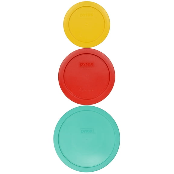 Pyrex 7200-PC Yellow, 7201-PC Red, and 7402-PC Green Lid Set