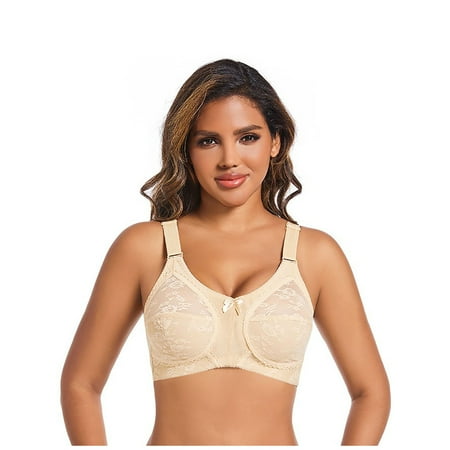 Yyeselk Women s Lace Minimizer Bra Plus Size Full Cup Wirefree Unlined Bra Full Coverage No Underwire Comfort Bra Beige 42