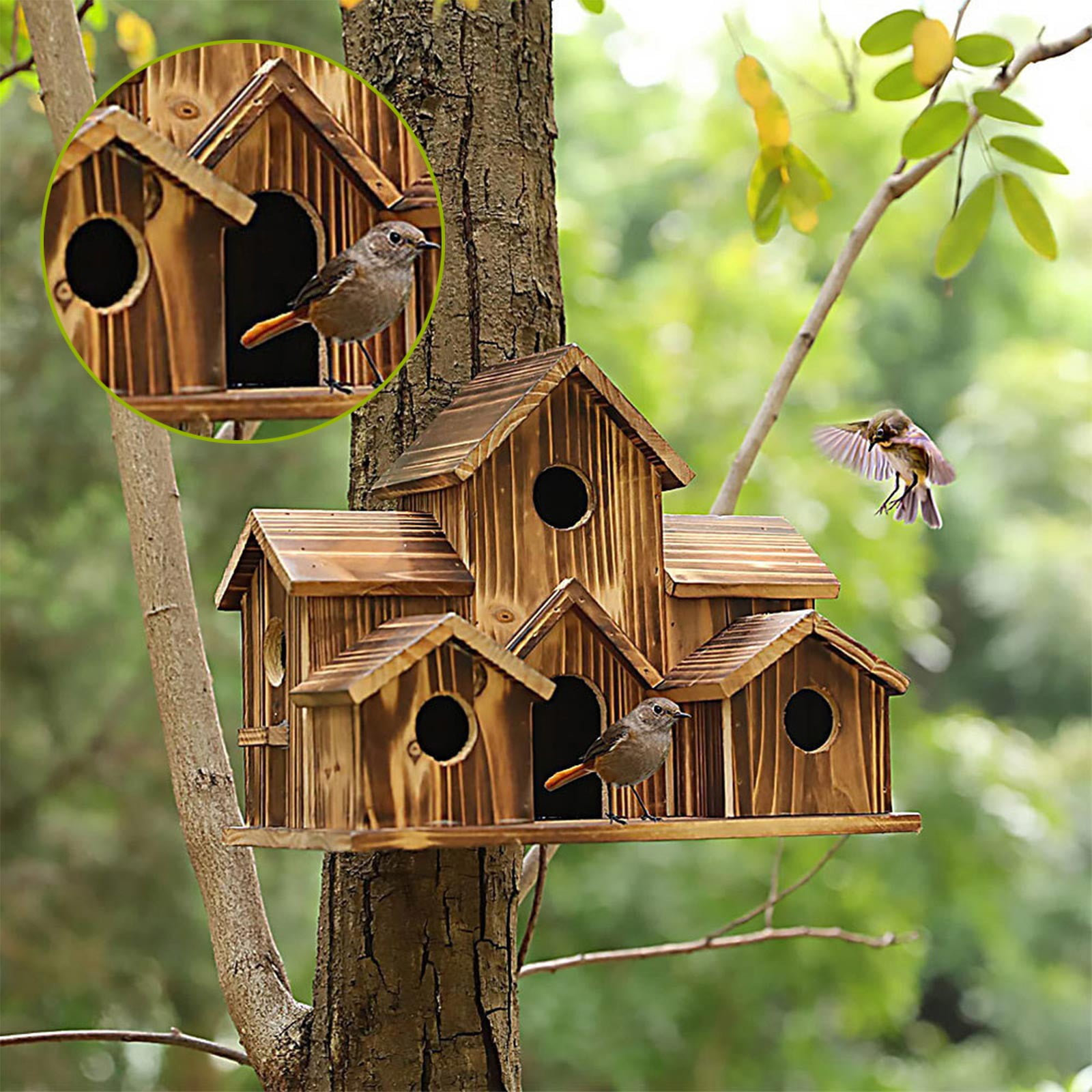 Wooden Hummingbird Birdhouse Outdoor Nesting Window with Clear Back Bath Heater for Outdoors in Winter Solar Hummingbird Feeder Hand Blown Glass Chicken Water for Cage Heated Feeders