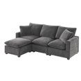 thumbnail image 3 of 4 Seat Chenille Sectional Couch Set with 2 Pillows Included, Modern Modular Sofa for Living Room, Apartment, Office, Black+Grey, 3 of 16