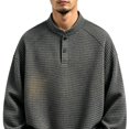 thumbnail image 5 of Atkumj Crewneck Sweatshirt Trendy Waffer Knit Henley Neck Long Sleeve Sweatshirt Versatile Solid Color Men Pullover for Fall Winter M, 5 of 5