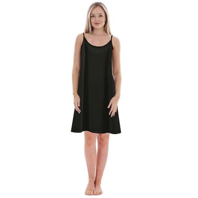Lixiuxyad Jupon Femme Couleur Unie avec Base Grande Taille Robe de Nuit Ample (Court) Noir