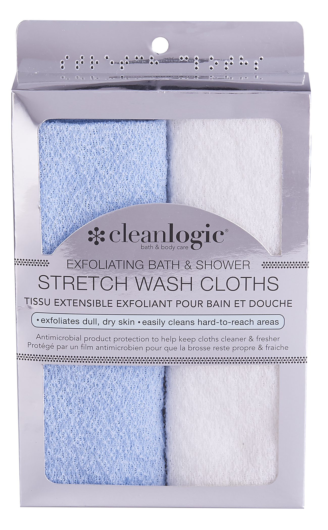 (Pack of 2) Cleanlogic Exfoliating Bath & Shower Stretch Cloths, Blue