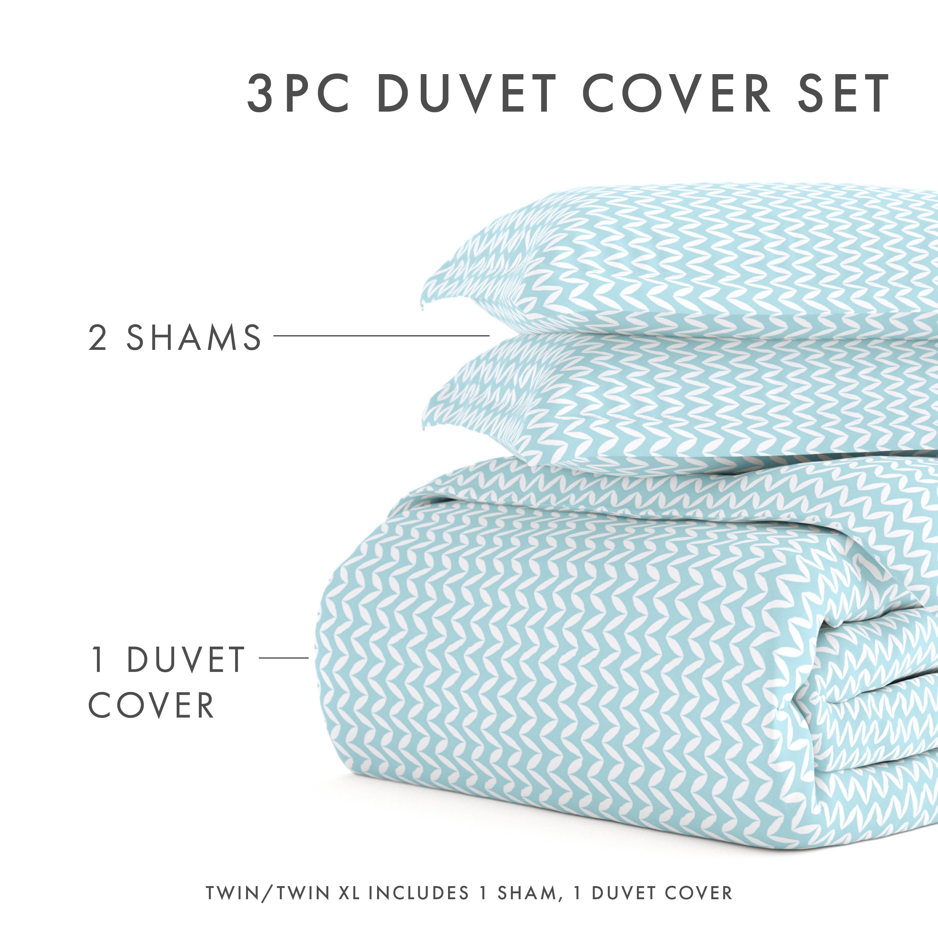 Noble Linens Light Blue Puffed Chevron Print Duvet Set 3-Piece Duvet Cover Set, King/Cal King