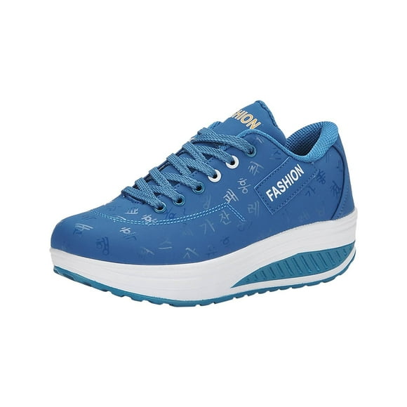 hopeusnice Clearance Women's Platform Sneakers Walking Shoes Breathable Comfortable Wedge Sneakers Fashion Lace Up Comfortable Lightweight Wedge Sneakers Outdoor Sports Shoes Blue 37