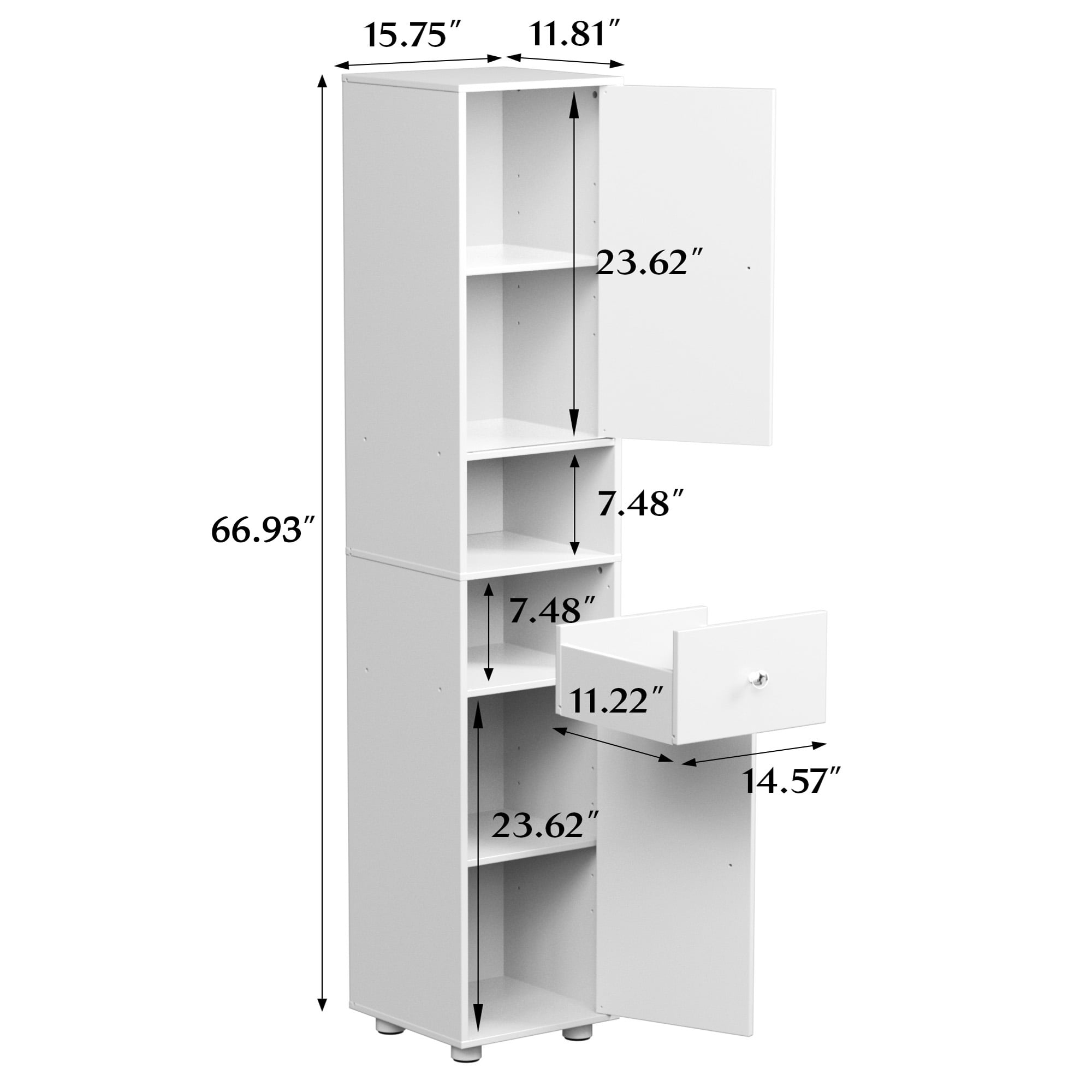 Dalattin 67"H Tall Bathroom Cabinet, Narrow Storage Cabinet Freestanding with 2 Doors & Shelves