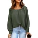 thumbnail image 2 of Cuadrado Masajeadores de cuello largo puff manga blusa mujeres moda suelta casual color puro gota hombro pullover Tops, 2 of 6