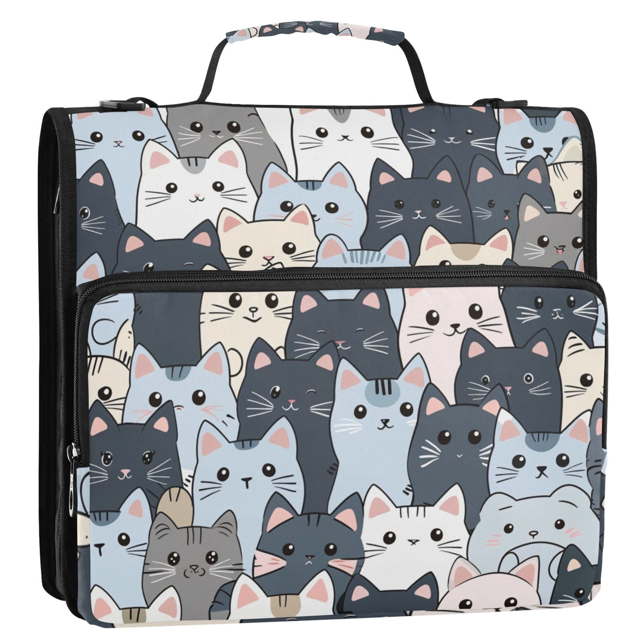 ALAZA Zipper Binder Cute Doodle Cats 3 Ring Trapper Keeper File Folder Organizer Bag