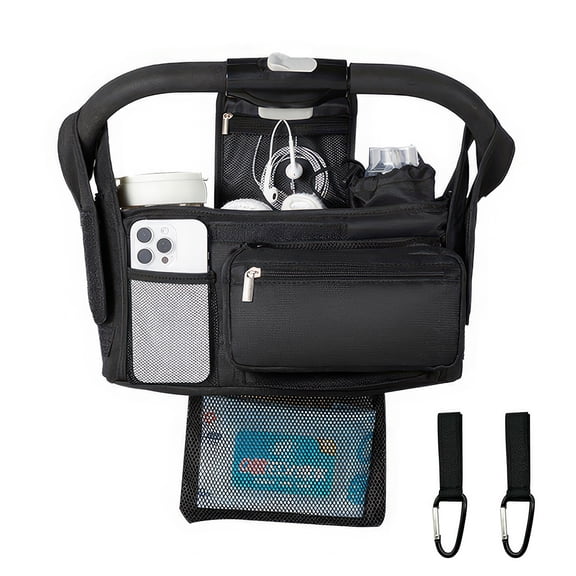 VOPOYO Universal Stroller Organizer, Baby Stroller Caddy with Detachable Mesh Bag & Heightened Insulated Cup Holders & Non-Slip Secure Hooks & Shoulder Strap, Fits for Baby Stroller & Pet Stroller