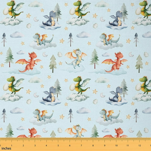 Castle Fairy Animal Dragon Fabric by the Yard 1 Yard,Kawaii Dino Home Decor Fabric by the Yard,Starry Sky Room Decor Fabric by the Yard,Luxury Child Bedroom Decor