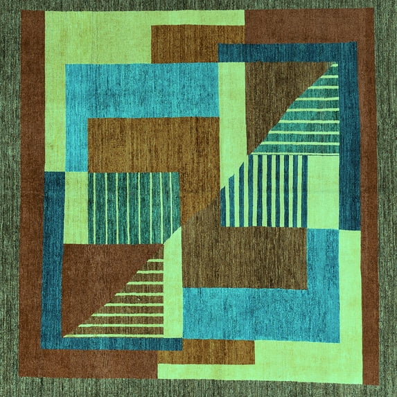 Ahgly Company Machine Washable Indoor Square Abstract Turquoise Blue Modern Area Rugs, 8' Square