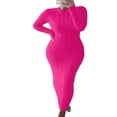 thumbnail image 1 of Women Long Sleeve Knitted Dress Crochet Pattern Solid Ribbed Casual Dress, 1 of 5
