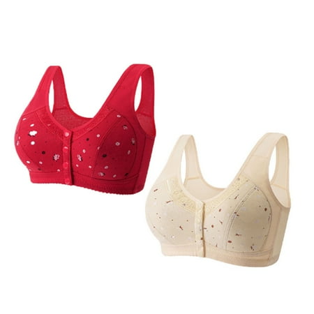 Gvdentm Wireless Bras for Women Bras for Women 2PC No Underwire Front Closure Comfort Senior Wireless Snap Closing Bra Light Purple 40