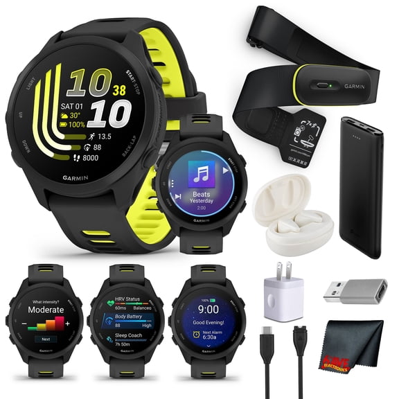 Garmin Forerunner 170 Music GPS Running Smartwatch | Black/Yellow | Heart Rate Monitor, Wireless Music Streaming, Activity Tracking Bundle