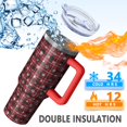 thumbnail image 5 of Red Christmas Plaid and Snowflake Pattern Tumbler with Handle and Lid,40oz Double Wall Vacuum Insulated Tumbler,Cups Gift for Women and Men, 5 of 7