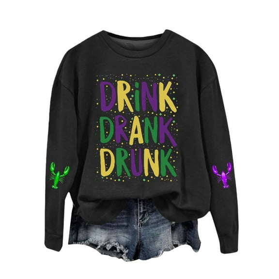 Tweang Carnival Sweatshirt Mardi Gras Clothing Purple Mardi Gras Shirt Mardi Gras Tops for Women Womens T Shirts Loose Fit Plain Shirts for Women Blouses for Women Dressy Casual Black 1 L
