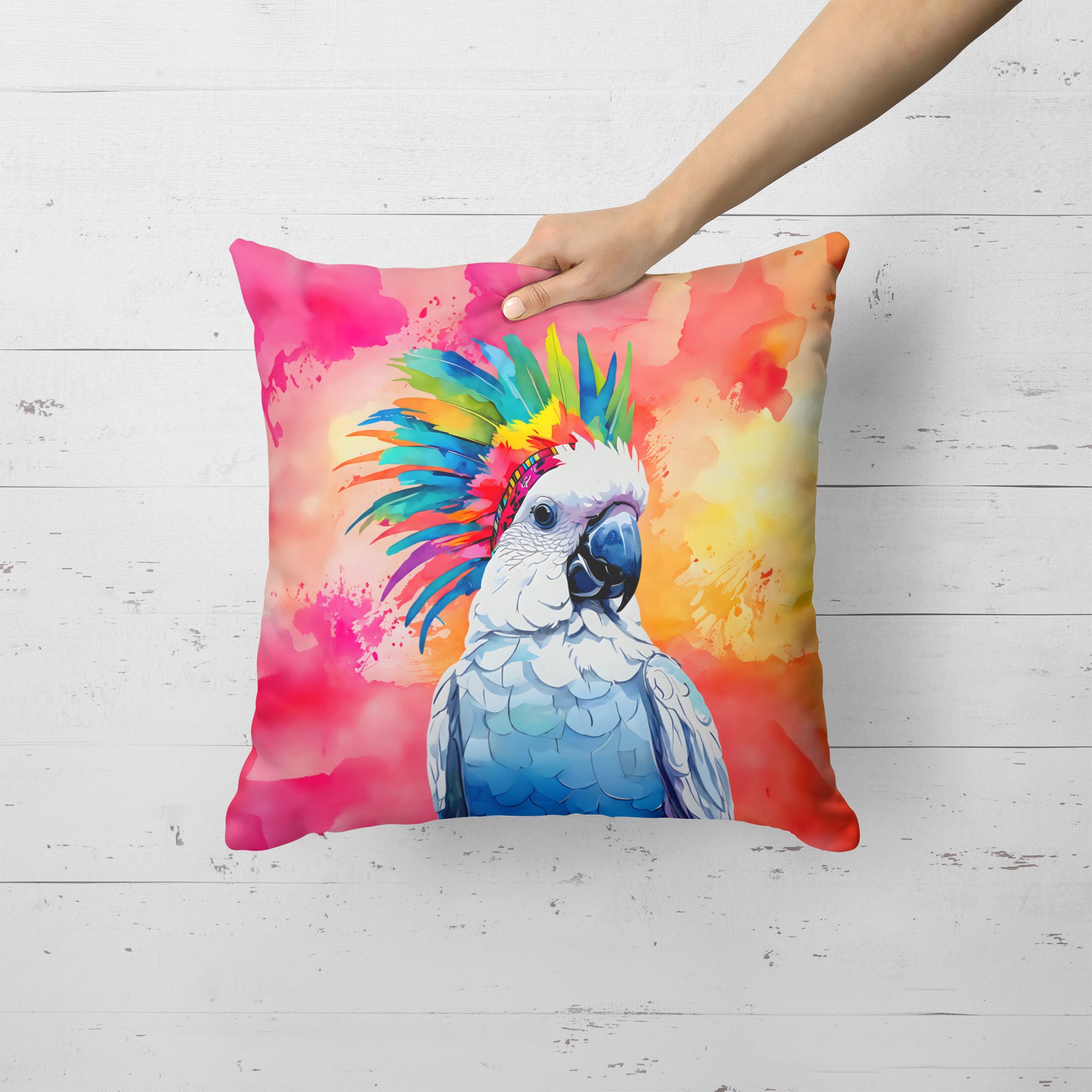 Carolines Treasures DAC3972PW1818 18 x 18 in. Unisex Hippie Animal Cockatoo Polyester Fabric Throw Pillow