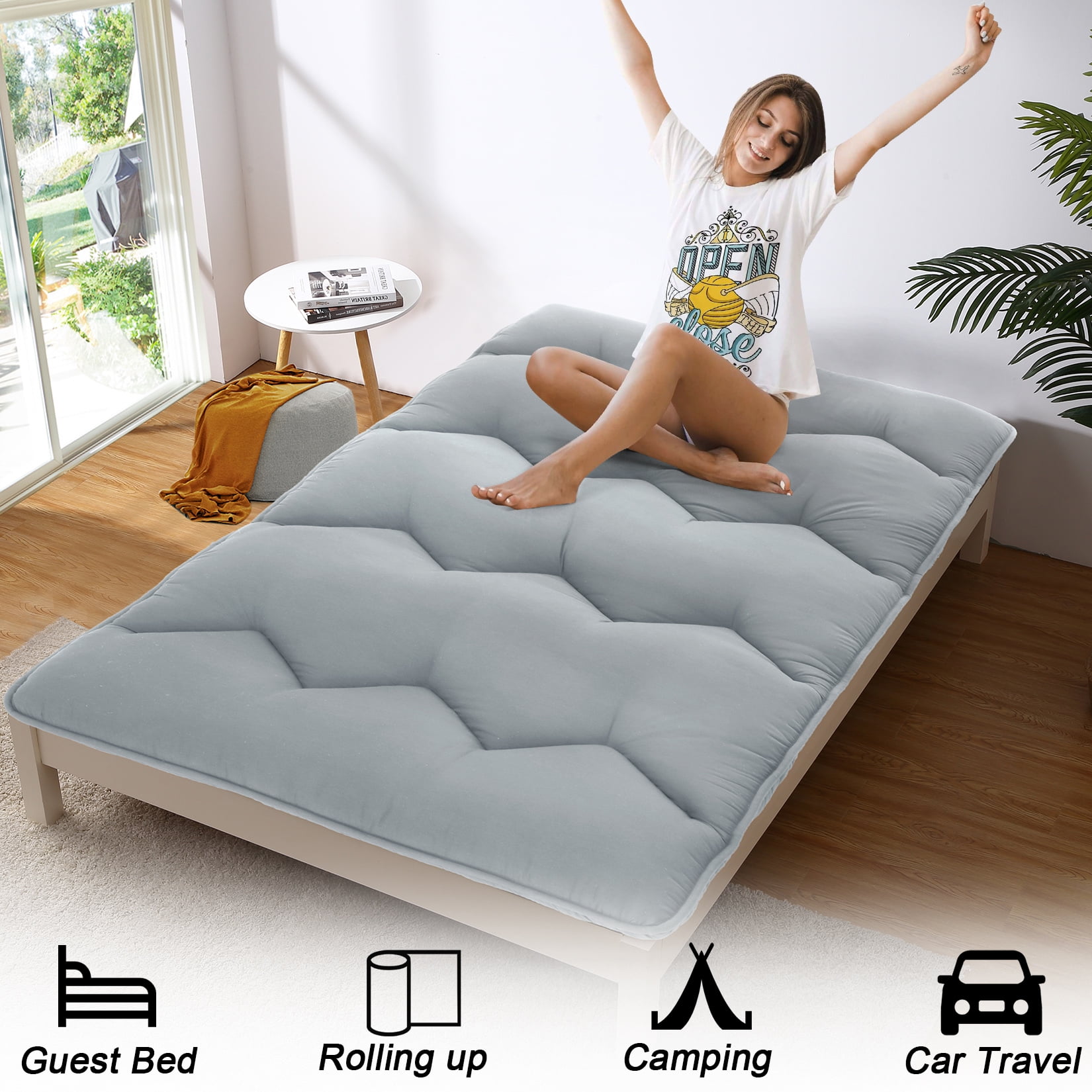 Twin/Full/Queen Size Japanese Floor Mattress Futon Mattress, 3 '' Thicken Daybed Futon Roll Up,Portable & Foldable Tatami Mat for Sofa Lounger Camping Dormitory Yoga Sleep Nap Meditation